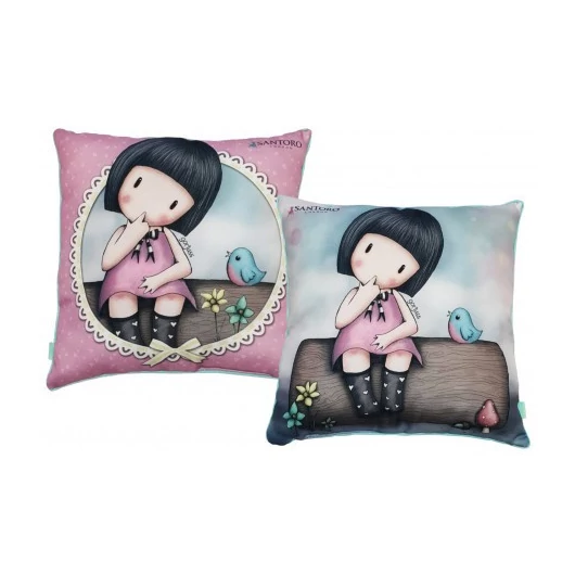 Gorjuss párna, díszpárna - 40x40 cm - világoskék-rózsaszín