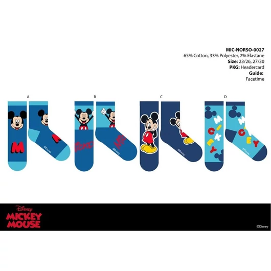 Disney Mickey egér gyerek pamut normál zokni - 4 pár/csomag - 23-26