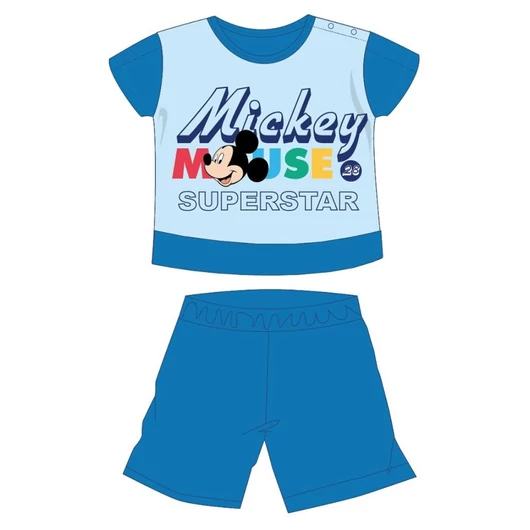 Disney Mickey egér nyári rövid ujjú baba pizsama - pamut jersey pizsama - Mickey Superstar felirattal - középkék - 86