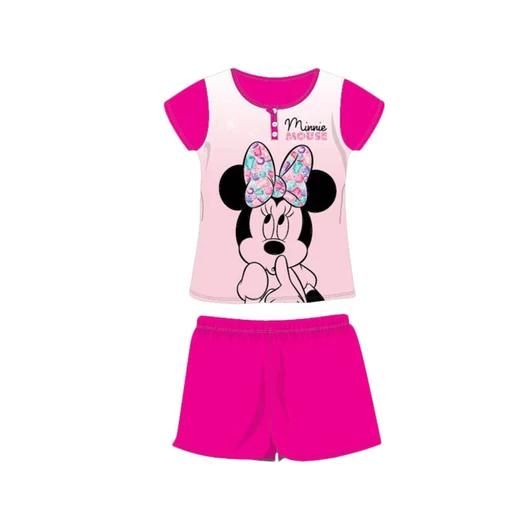 Nyári rövid ujjú gyerek pamut pizsama - Disney Minnie egér - Minnie felirattal - pink - 128