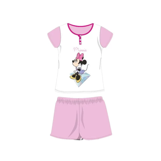 Nyári rövid ujjú gyerek pamut pizsama - Disney Minnie egér - Minnie felirattal - világosrózsaszín - 110