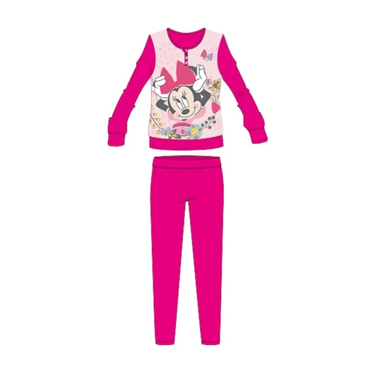 Disney Minnie egér téli pamut gyerek pizsama - interlock pizsama - virág mintával - pink - 122