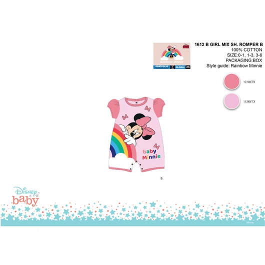 Disney Minnie egér nyári rövid ujjú baba rugdalózó - világosrózsaszín-rózsaszín - 1-3 hónapos babának
