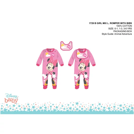 Disney Minnie egér baba rugdalózó előkével - rózsaszín-piros - 3-6 hónapos babának
