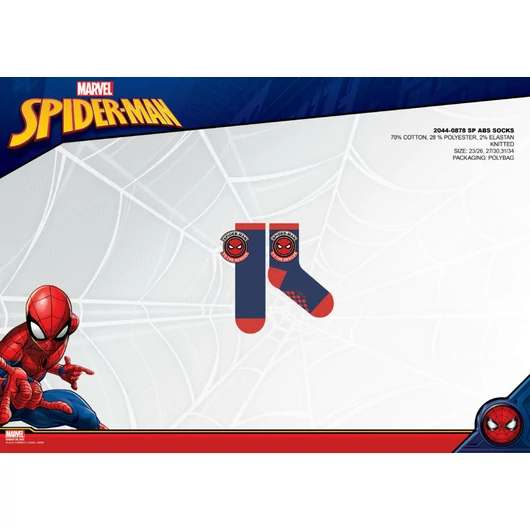 Pókember csúszásgátlós teliplüss bokazokni gyerekeknek - sötétkék-piros - 23-26