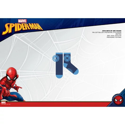 Pókember csúszásgátlós teliplüss bokazokni gyerekeknek - sötétkék-világoskék-kék - 27-30