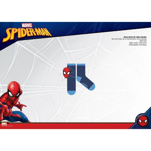 Pókember csúszásgátlós teliplüss bokazokni gyerekeknek - sötétkék-világoskék-piros - 23-26