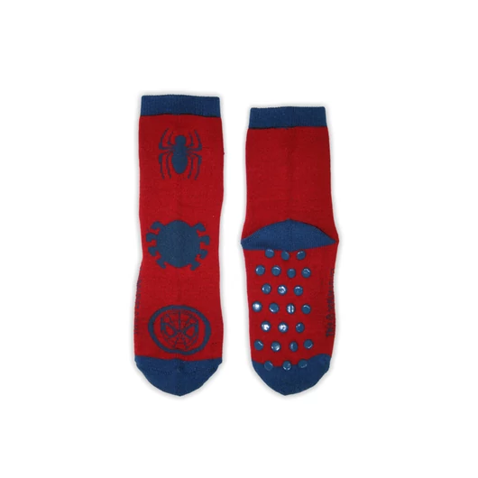 Csúszásgátlós gyerek bokazokni - Pókember - teliplüss - Pók - piros-kék - 27-30