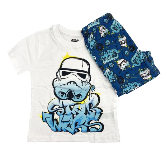 Star Wars gyerek rövidujjú pamut pizsama - Kék/Fehér - 128