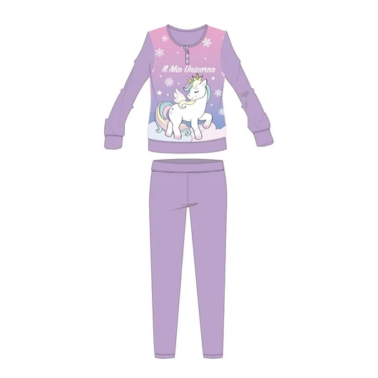 Unikornis téli vastag gyerek pizsama - pamut flanel pizsama - világoslila - 98