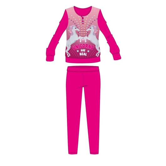Unikornis téli pamut gyerek pizsama - interlock pizsama - Unicorns are real felirattal - pink - 104