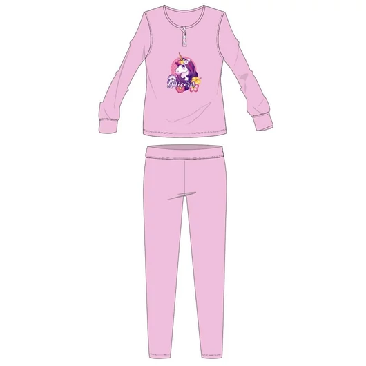 Unikornis téli pamut gyerek pizsama - interlock pizsama - világosrózsaszín - 104