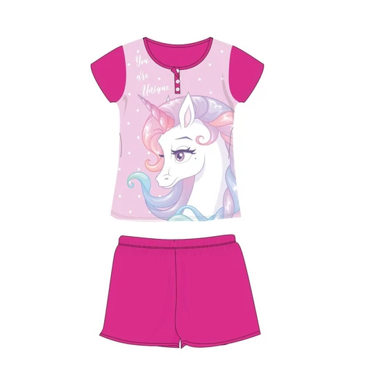 Unikornis nyári rövid ujjú gyerek pizsama - pamut jersey pizsama - pink - 110