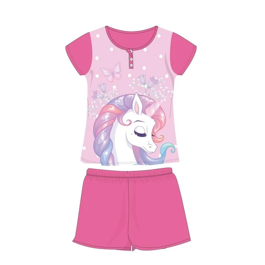 Unikornis nyári rövid ujjú gyerek pizsama - pamut jersey pizsama - rózsaszín - 116