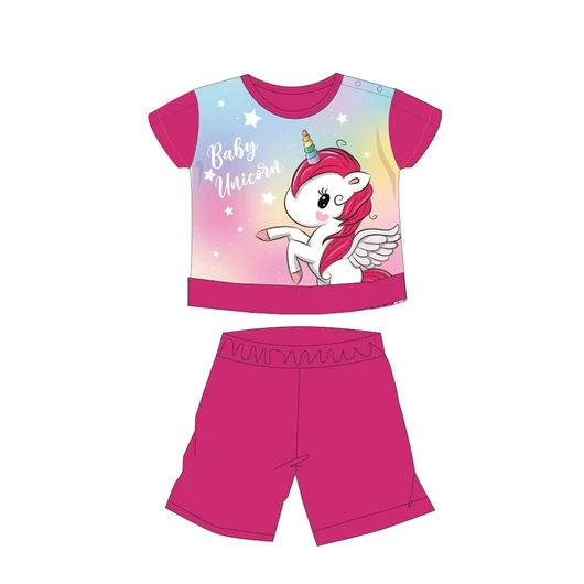 Unikornis nyári rövid ujjú baba pizsama - pamut jersey pizsama - pink - 86