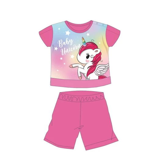 Unikornis nyári rövid ujjú baba pizsama - pamut jersey pizsama - sötétrózsaszín - 86