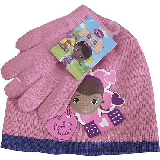 Disney Dr Plüssi Hug Pink gyerek sapka + kesztyű szett 54 cm
