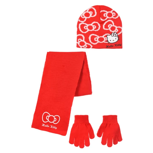 Hello Kitty Bow Red gyerek sapka + sál + kesztyű szett 52 cm