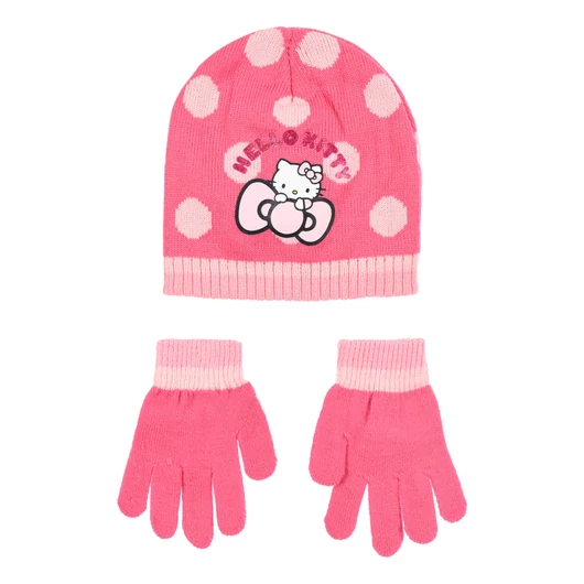 Hello Kitty Cute Dots Pink gyerek sapka + kesztyű szett 54 cm