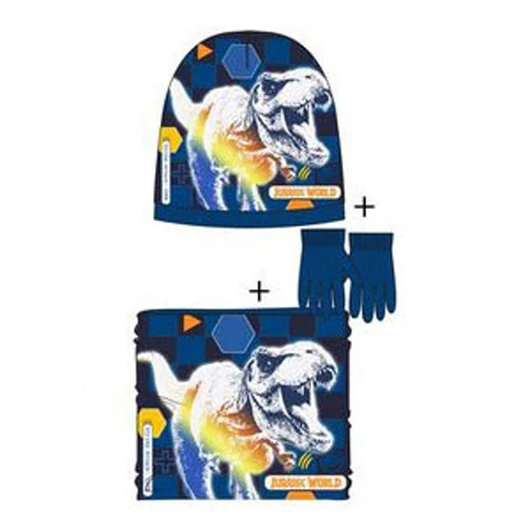 Jurassic World Attack Dark Blue gyerek sapka + snood + kesztyű szett 52 cm