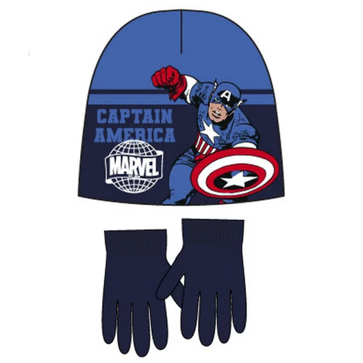 Bosszúállók Captain America Blue gyerek sapka + kesztyű szett 52 cm