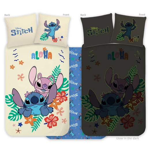 Disney Lilo és Stitch, A csillagkutya Aloha sötétben világító gyerek, ovis ágyneműhuzat 100x135cm, 40x60cm