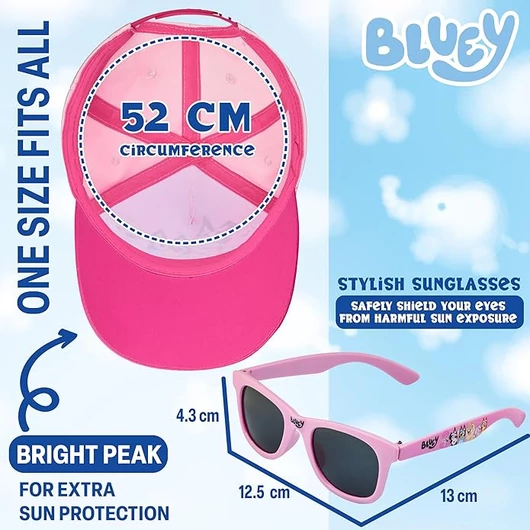 Bluey Pink Team napszemüveg és baseball sapka szett