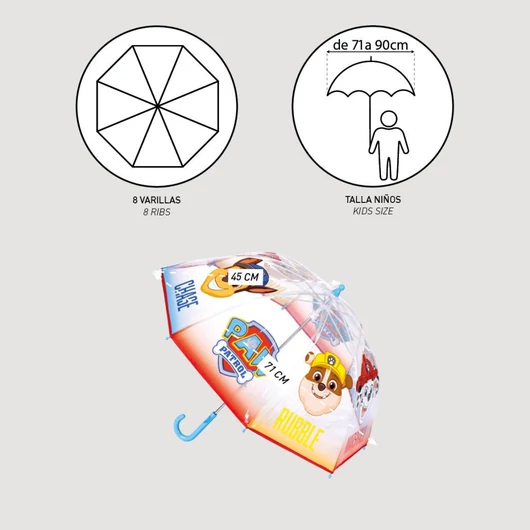 Mancs Őrjárat Rain Guard gyerek átlátszó esernyő Ø71 cm