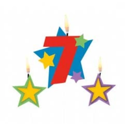 Színes Star 7-es számgyertya csillagokkal