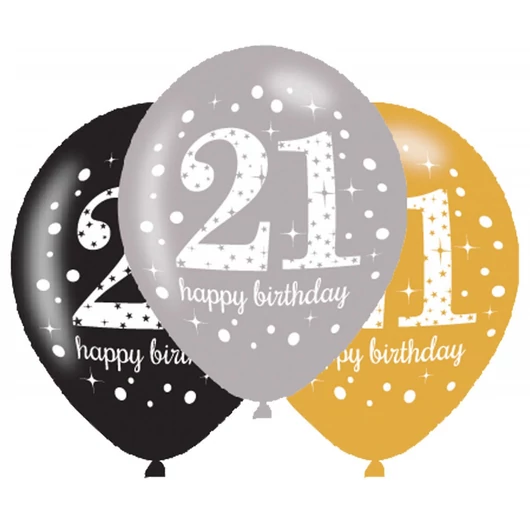 Happy Birthday 21 Gold léggömb, lufi 6 db-os 11 inch (27,5 cm)