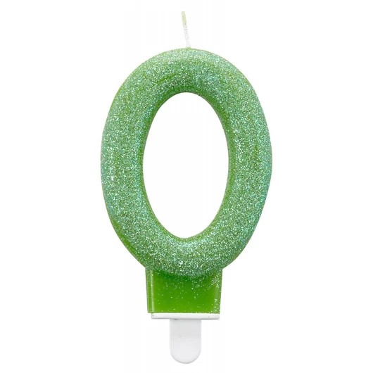 Színes Green csillogó tortagyertya, számgyertya 0-ás