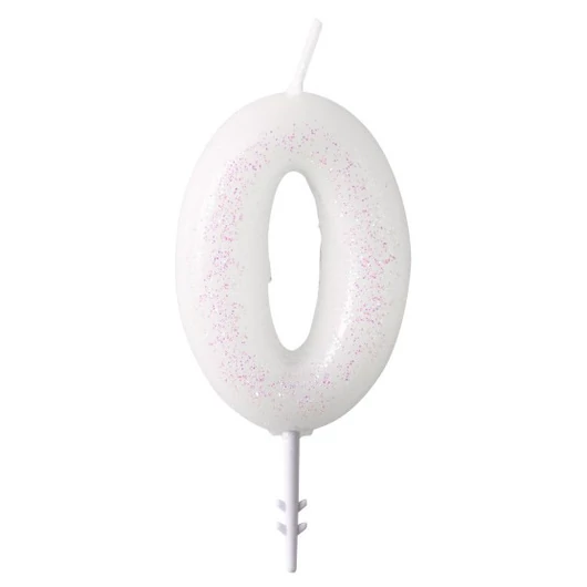 Fehér White csillámos gyertya 0-ás 6,5 cm