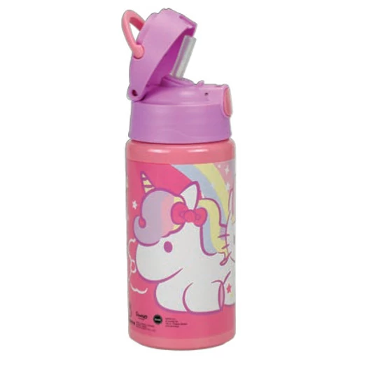Hello Kitty Unicorn alumínium szívószálas kulacs akasztóval 500 ml