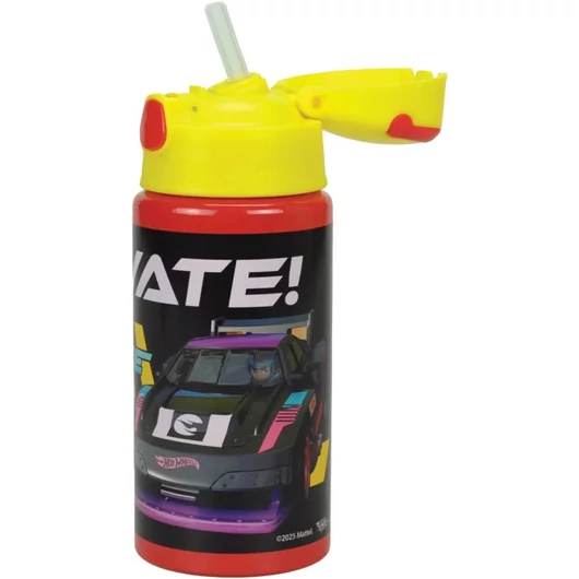 Hot Wheels Race alumínium szívószálas kulacs akasztóval 500 ml