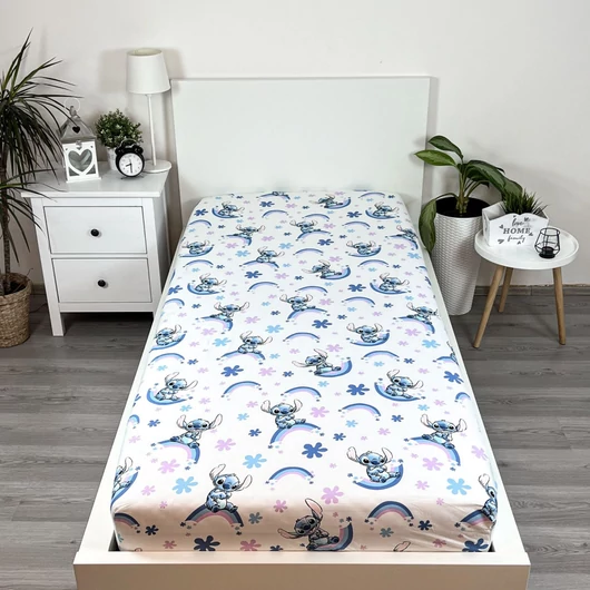 Disney Lilo és Stitch, A csillagkutya Rainbow gumis lepedő 90x200 cm