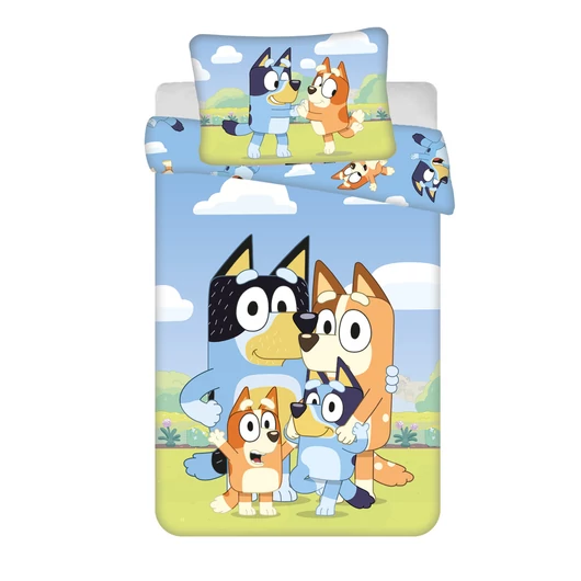 Bluey Happy Family gyerek, ovis ágyneműhuzat 100×135cm, 40×60 cm