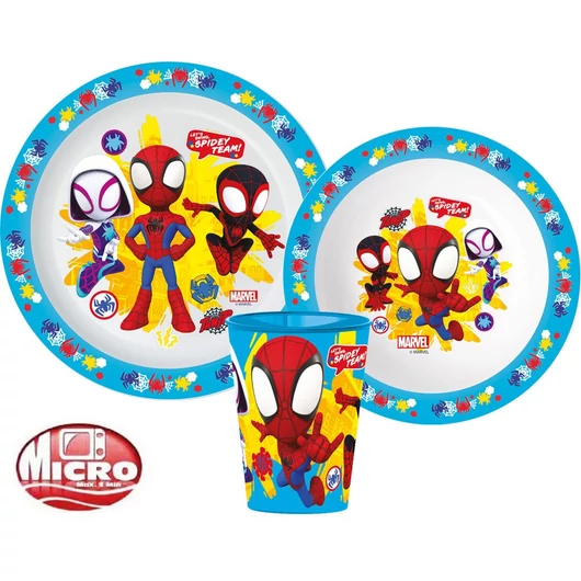 Pókember Spidey Team étkészlet, micro műanyag szett, pohárral 260 ml