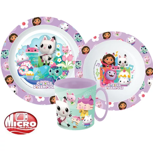 Gabi babaháza Wonderland étkészlet, micro műanyag szett bögrével 350 ml