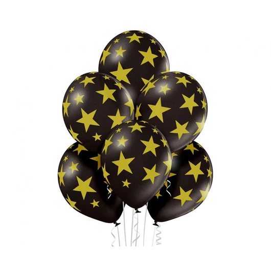 Csillagos Black Star léggömb, lufi szett 6 db-os 30 cm (12 inch)