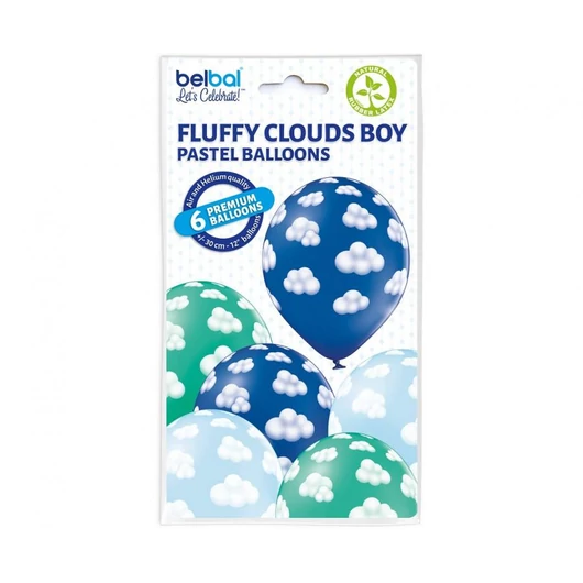 Felhő Fluffy Clouds Boy léggömb, lufi 6 db-os 12 inch (30 cm)