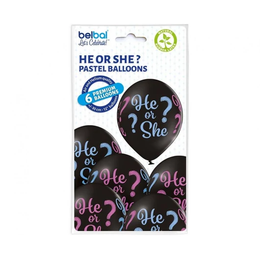 Fiú vagy Lány He or She léggömb, lufi 6 db-os 12 inch (30cm)
