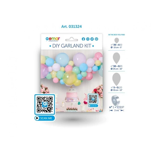 Színes Pastel léggömb, lufi girland szett 65 db-os