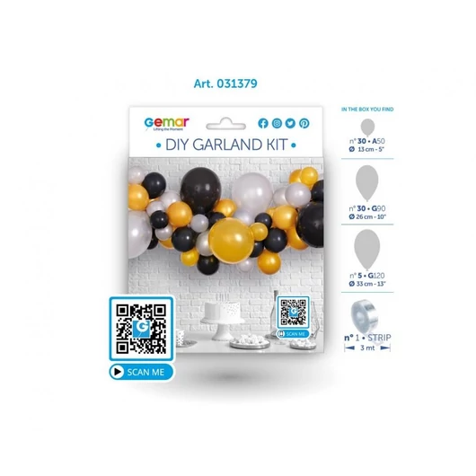 Színes Silver-Gold-Black léggömb, lufi girland szett 65 db-os