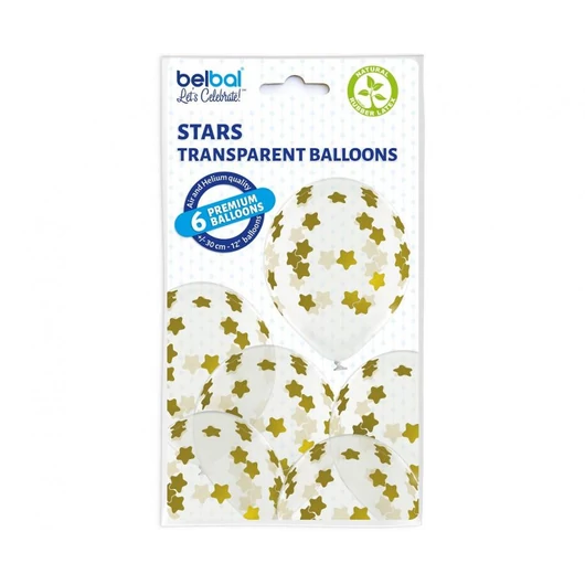 Csillagos Stars léggömb, lufi szett 6 db-os 30 cm (12 inch)