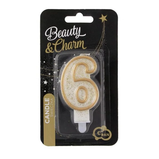 Arany csillámos 6-os Gold számgyertya, tortagyertya