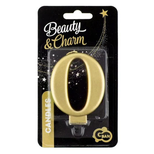 Arany 0-ás Metallic számgyertya, tortagyertya