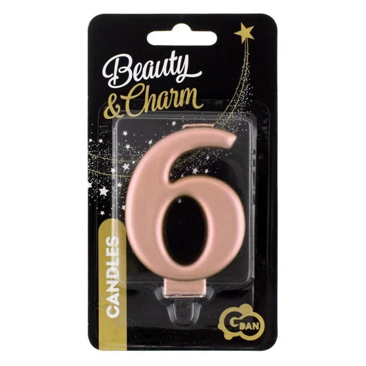 Rose Gold 6-os Metallic számgyertya, tortagyertya