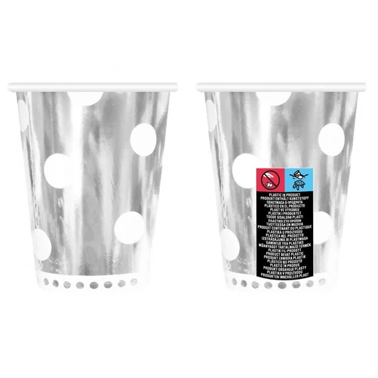 Ezüst B&C Polka Dots Silver papír pohár 6 db-os 266 ml