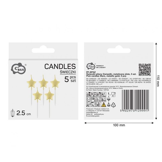 Arany csillag Metallic Gold tortagyertya, gyertya szett 5 db-os
