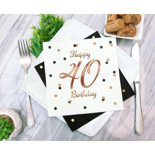 Happy Birthday 40 B&C White szalvéta 20 db-os 33x33 cm